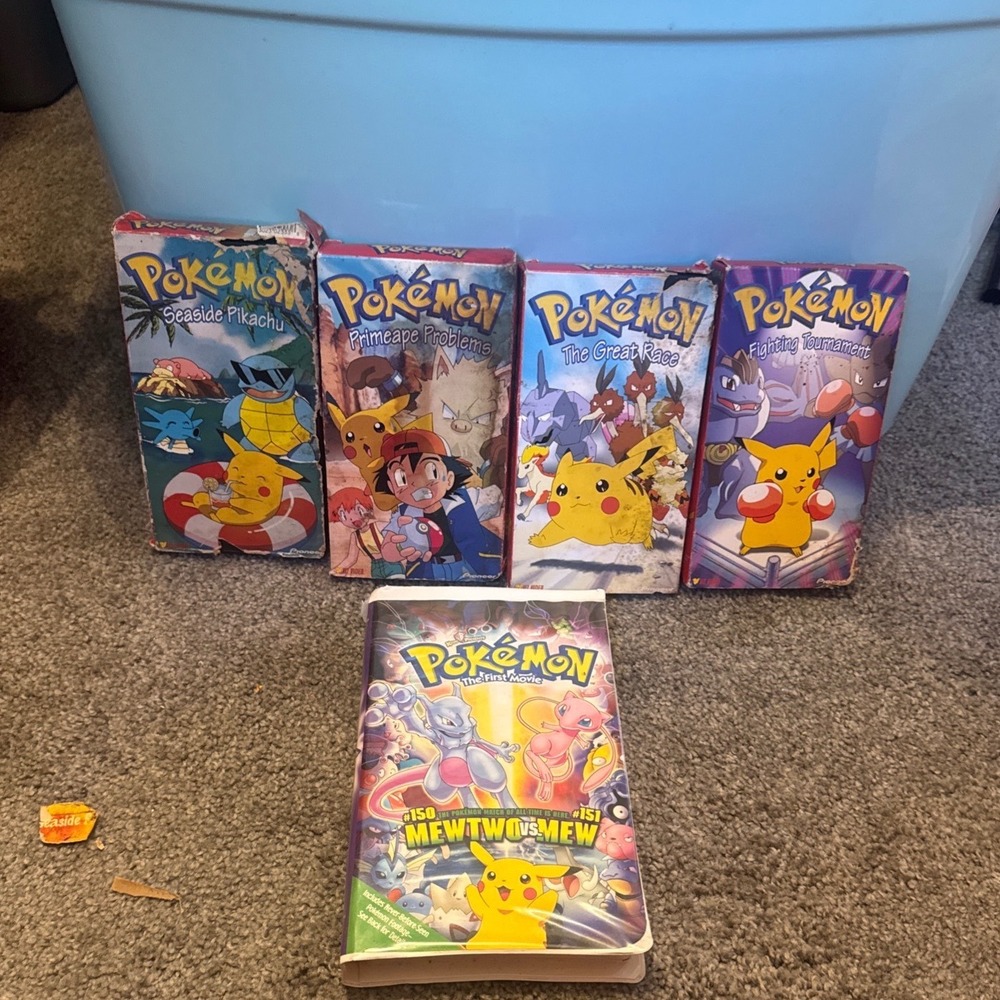 Pokemon VHS Lot of 5 The First Movie Seaside Pikachu Primeape Problems Vintage